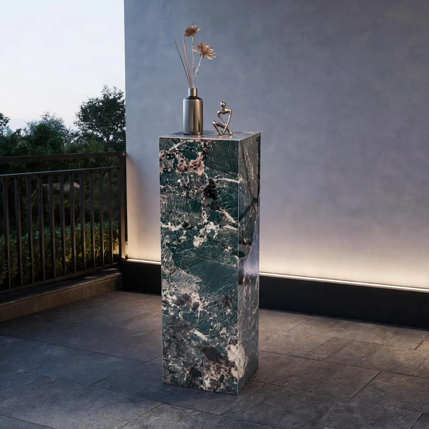 Amazon Green pedestal on an outdoor terrace