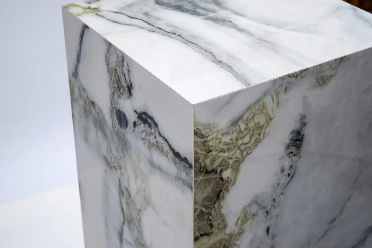 Top and corner detail of Cold Jade pedestal