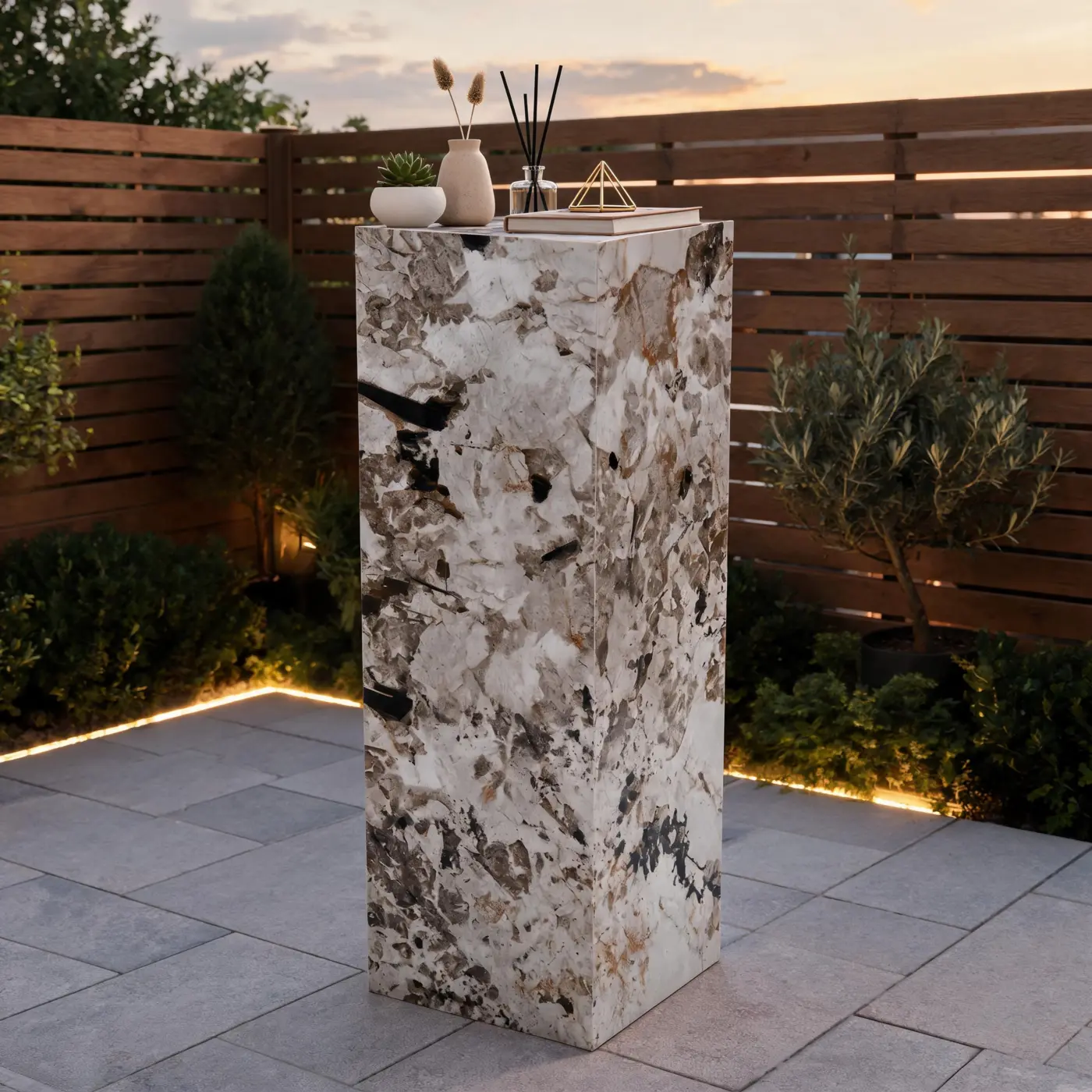 Pandora pedestal on a covered outdoor terrace