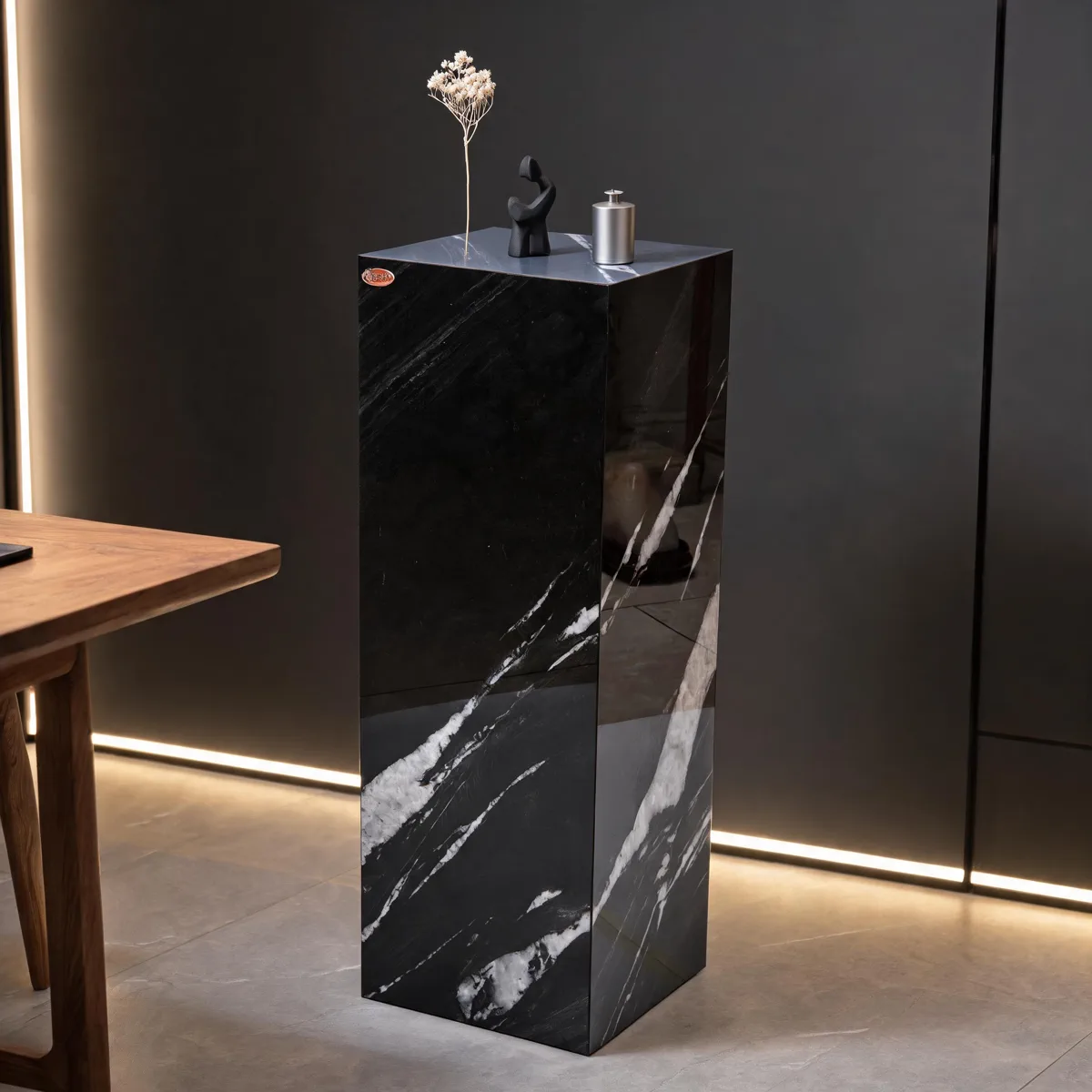 Dining setting stone pedestal scene