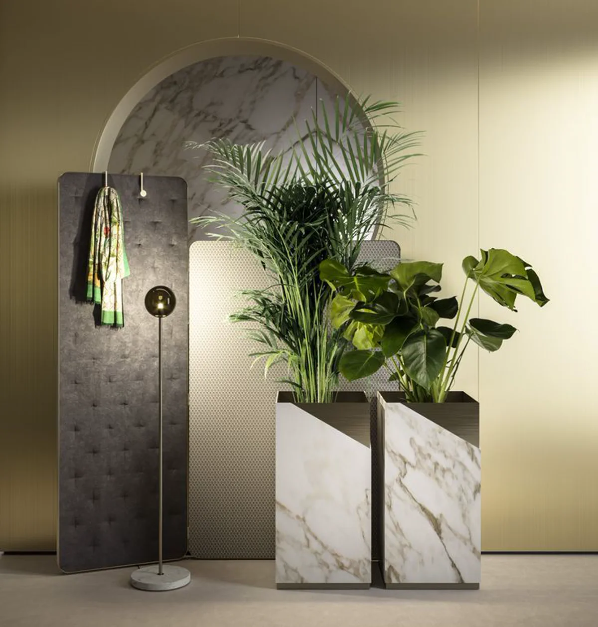 Indoor greenery stone pedestal scene
