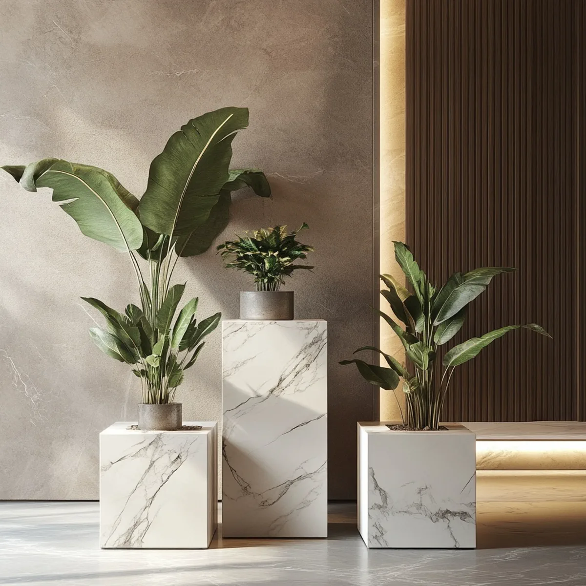 Entryway stone pedestal scene