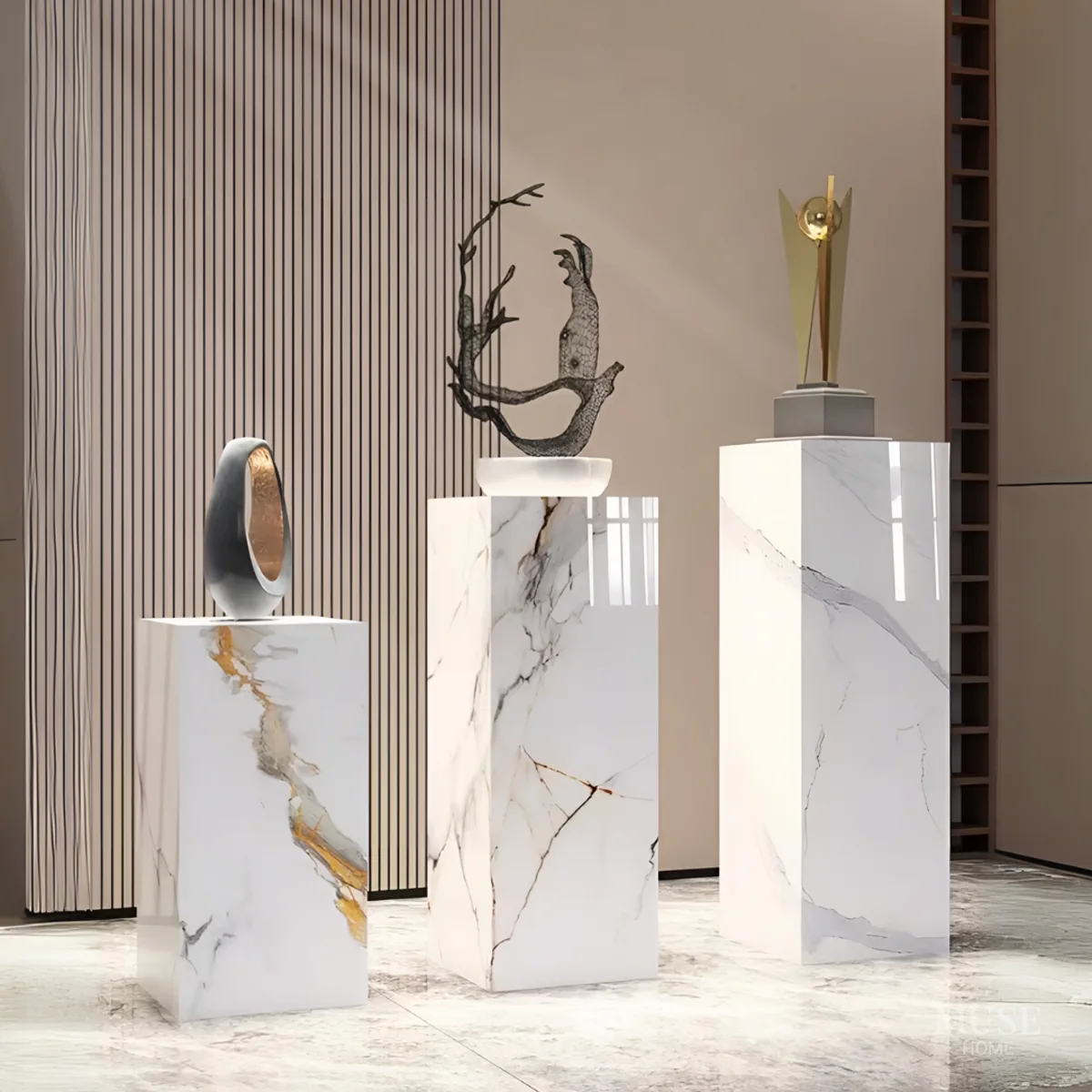 Collection display stone pedestal scene