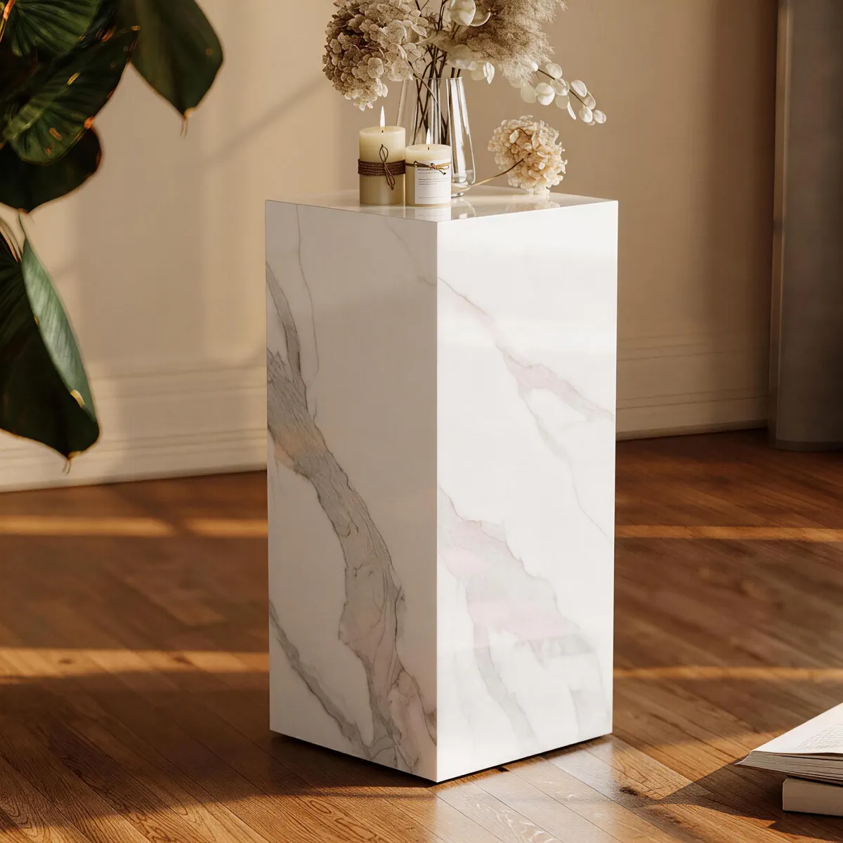 Marble accent stone pedestal scene