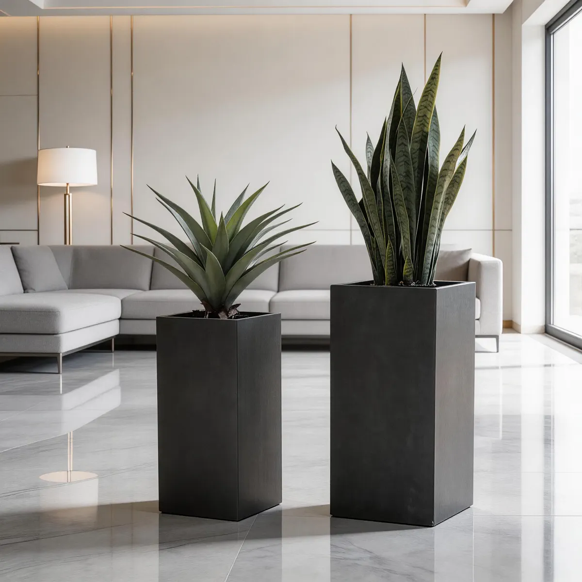 Window lounge stone pedestal scene