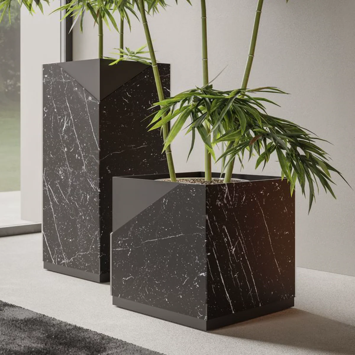 Outdoor greenery stone pedestal scene